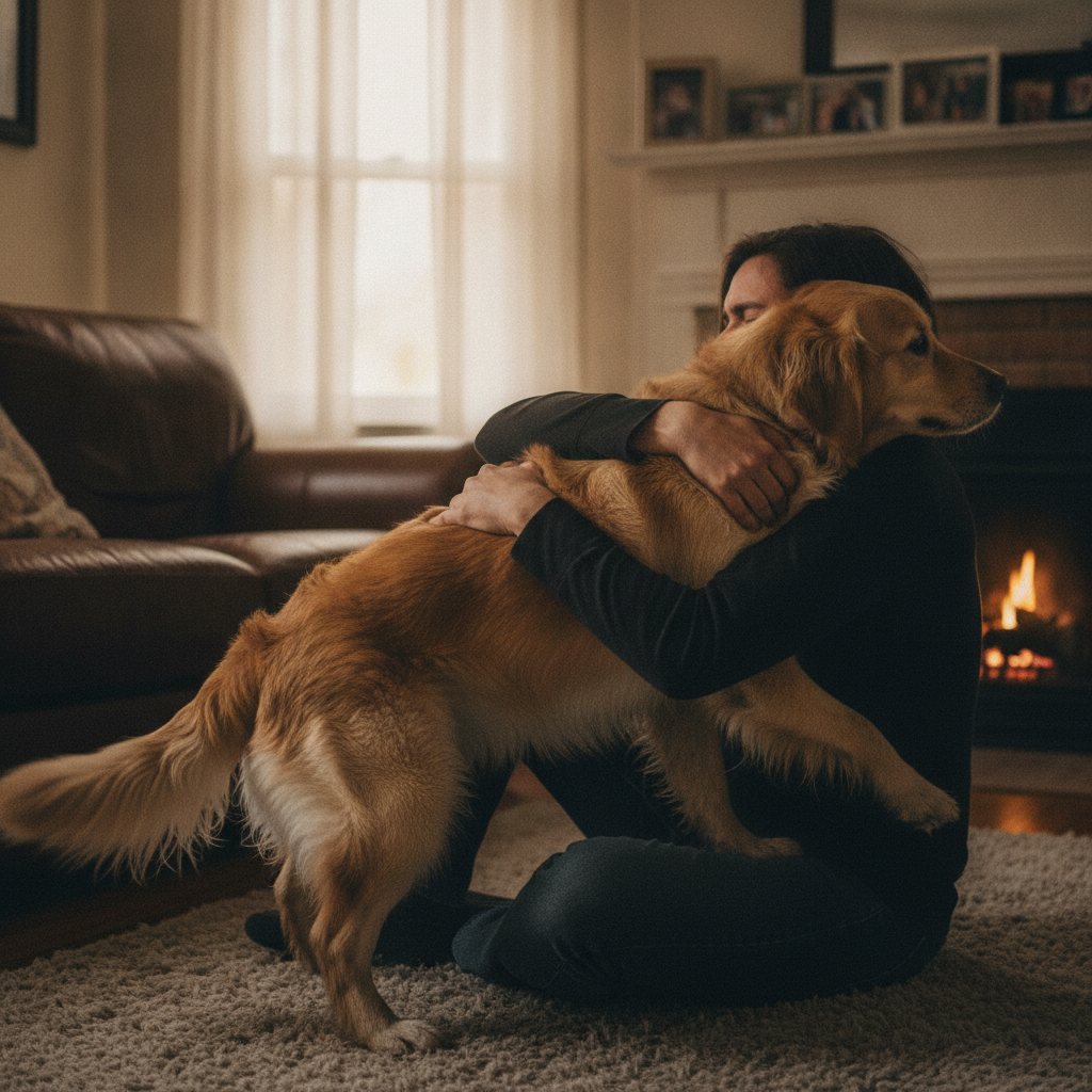 Reencuentro de una persona con su mascota perdida
