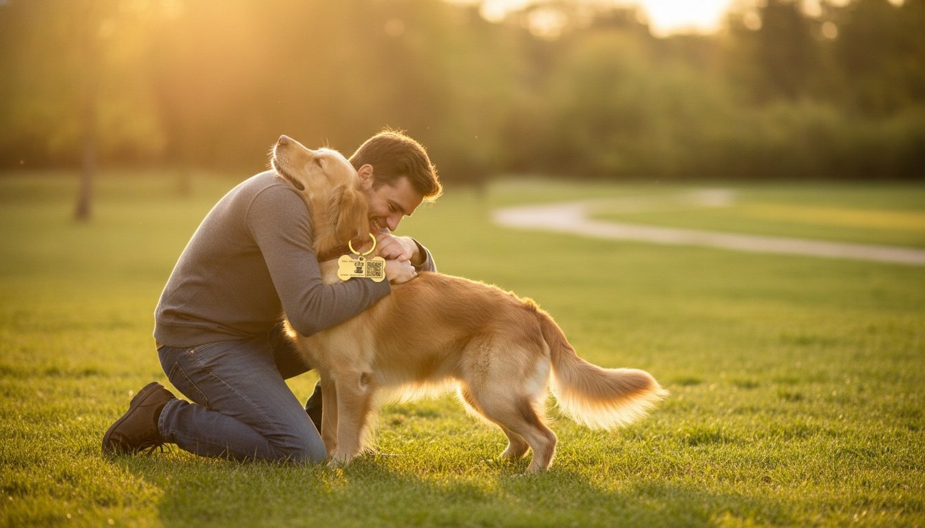 Persona reencontrandose con su perro