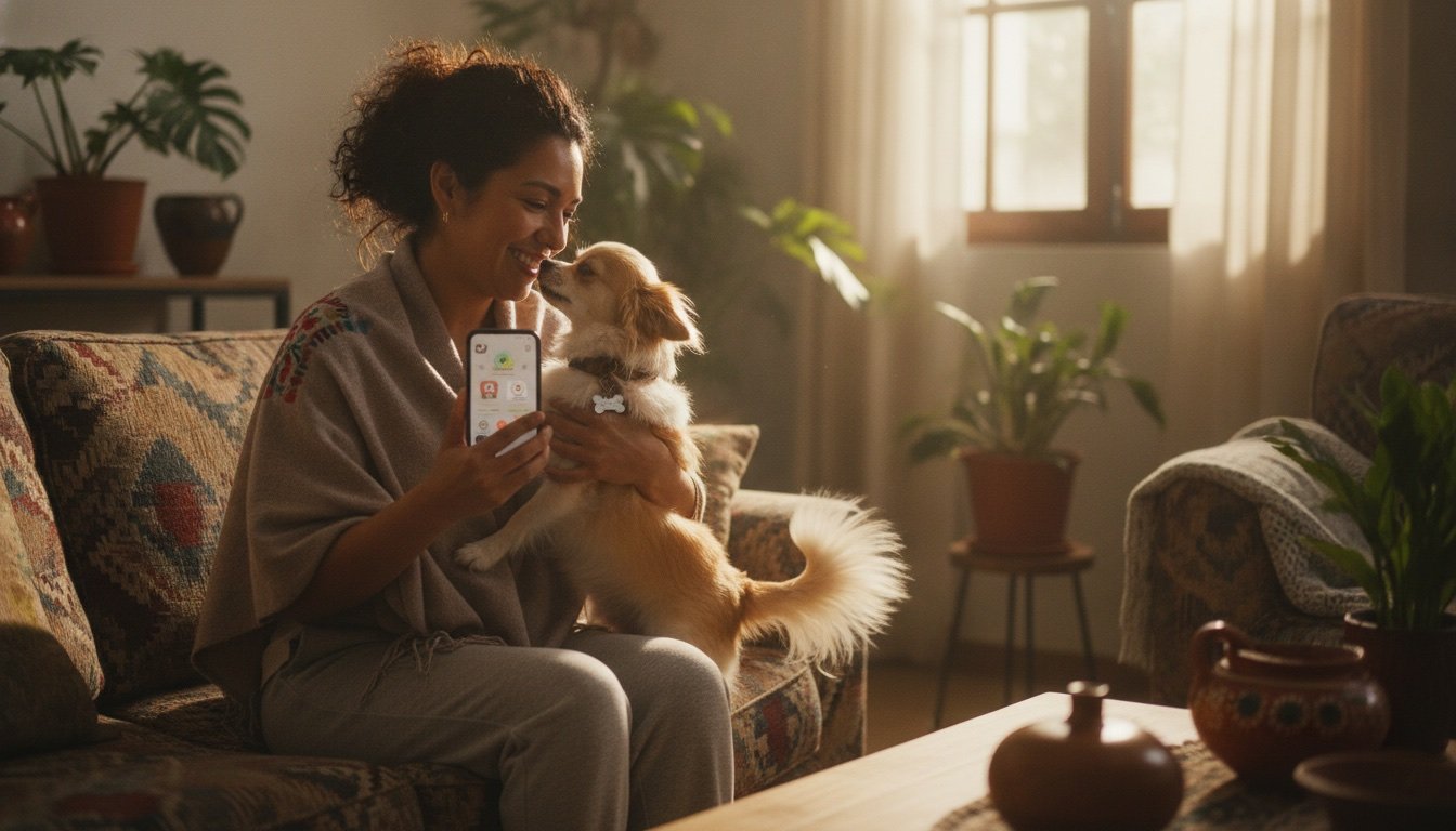 Dueña revisando desde su celular el expediente digital de su perro